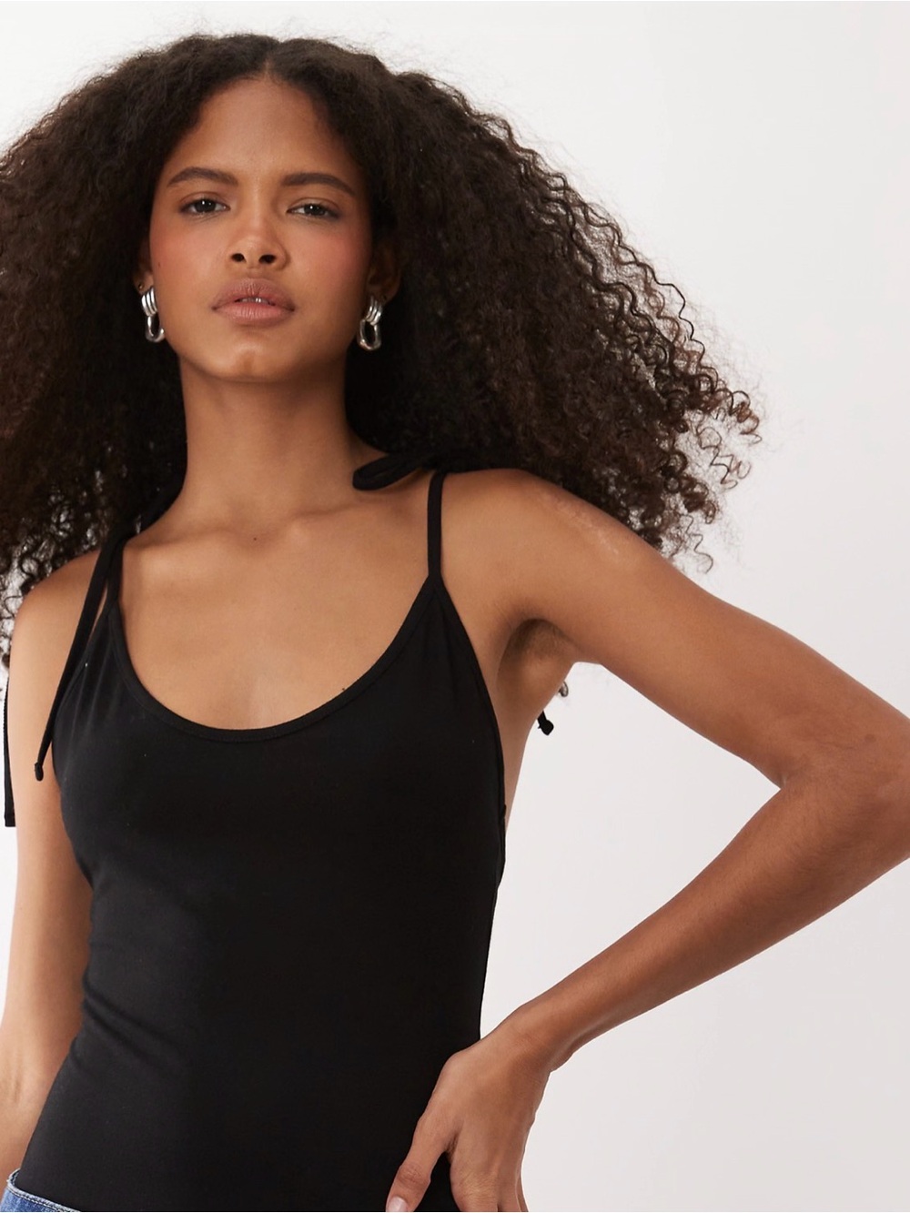 ASOS Tie-Shoulder Black Bodysuit - Women's Classic Scoop Neck Size 6